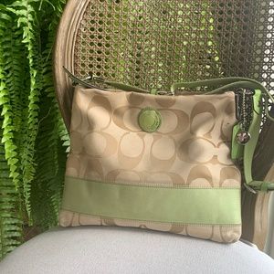 COACH | Signature Stripe File Crossbody Bag Green Tan